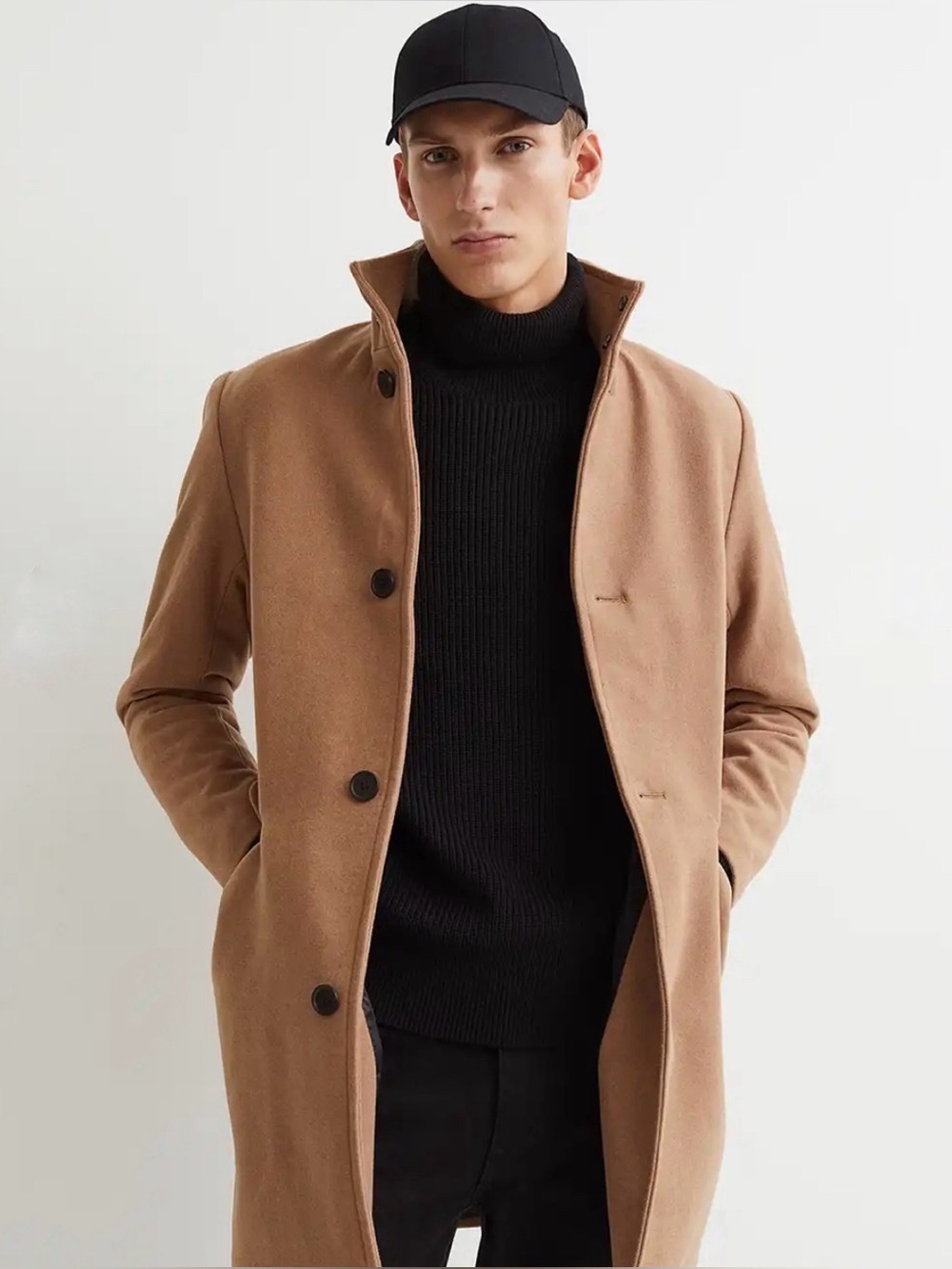 H&M Men’s Wool Blend Stand Collar Car Coat / Overcoat - Camel Tan Size 38R